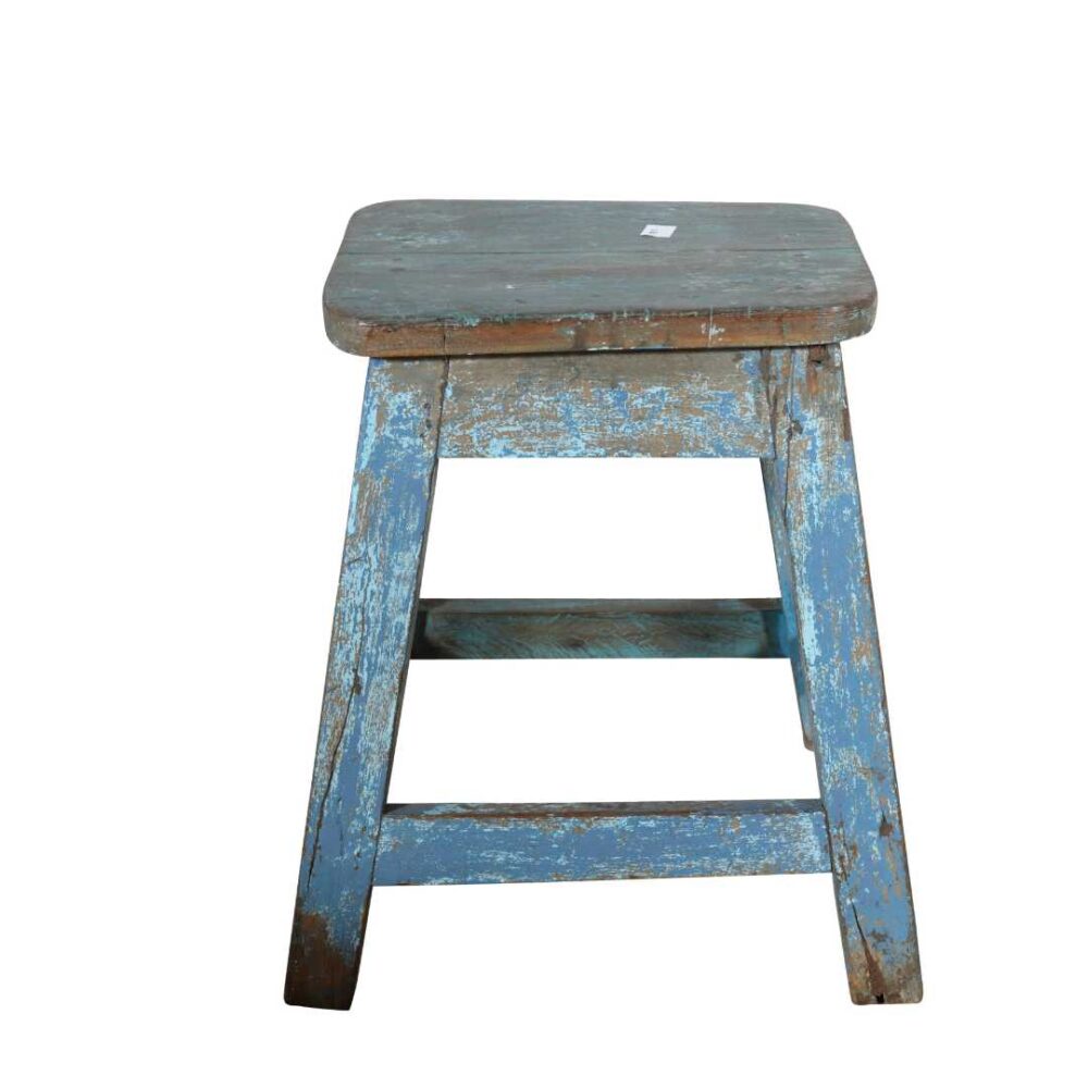 Vintage Blue Patina Teak Indian Stool or Pot Plant Stand - Image 3