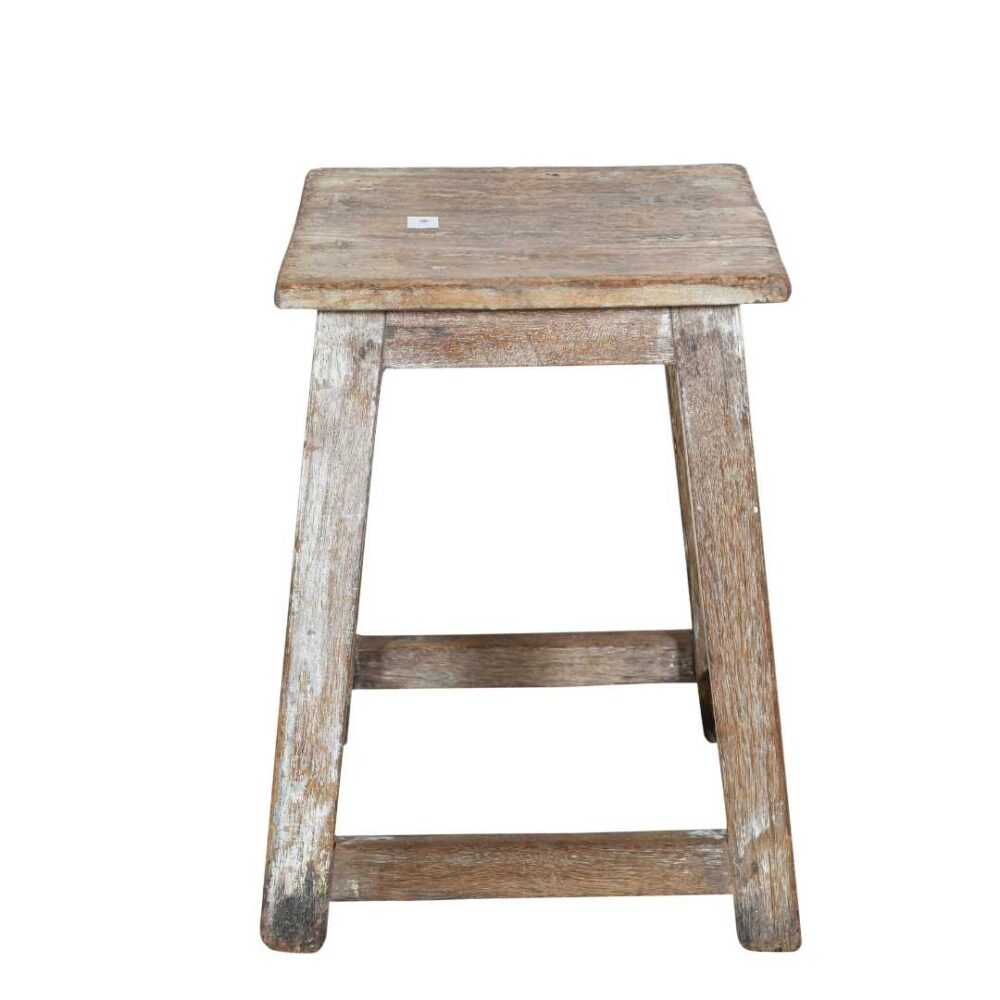 Vintage Whitewashed Teak Indian Stool or Pot Plant Stand - Image 3
