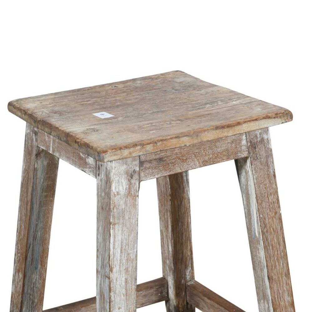 Vintage Whitewashed Teak Indian Stool or Pot Plant Stand - Image 2
