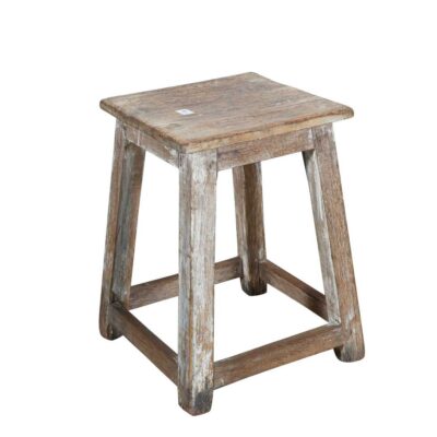 Vintage Whitewashed Teak Indian Stool or Pot Plant Stand
