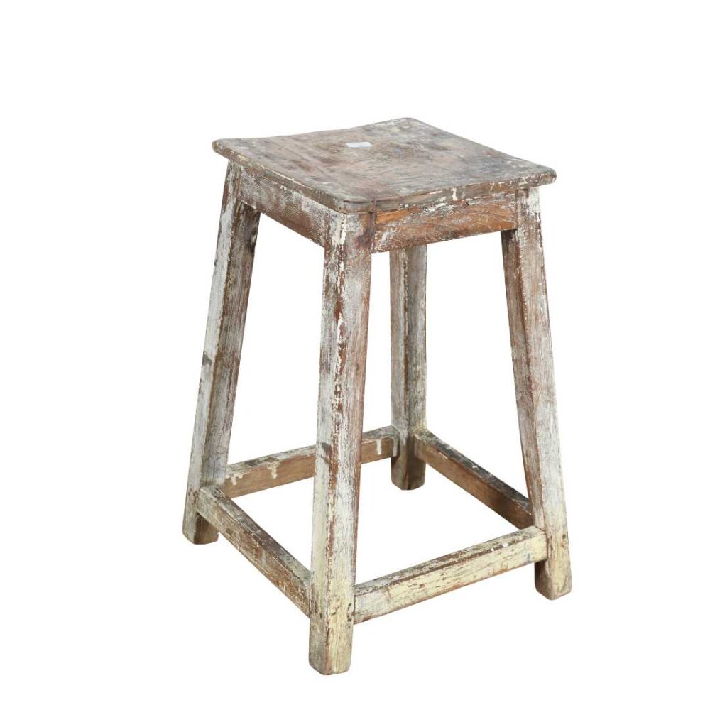 Vintage Whitewashed Teak Indian Stool or Pot Plant Stand