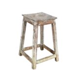 Vintage Whitewashed Teak Indian Stool or Pot Plant Stand
