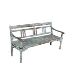Antique Pale Blue Patina Indian Teak Hall or Garden Bench – Rajasthan c1890