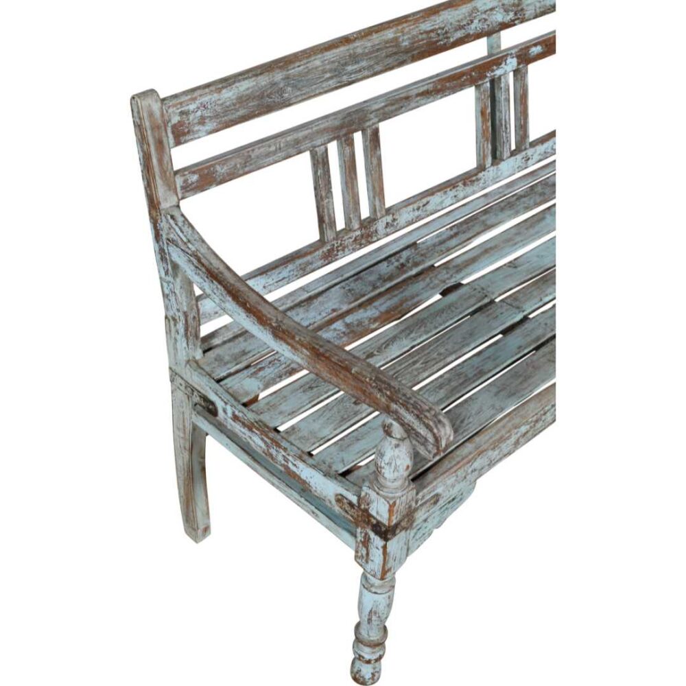 Antique Pale Blue Patina Indian Teak Hall or Garden Bench – Rajasthan c1890 - Image 2