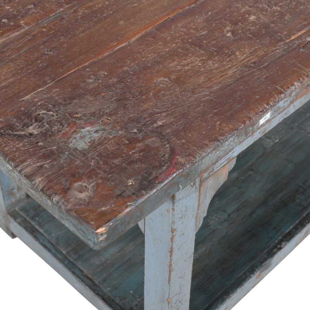 Antique Blue Patina Teak Industrial Kitchen Table Work Bench – Gujarat c1880 - Image 2