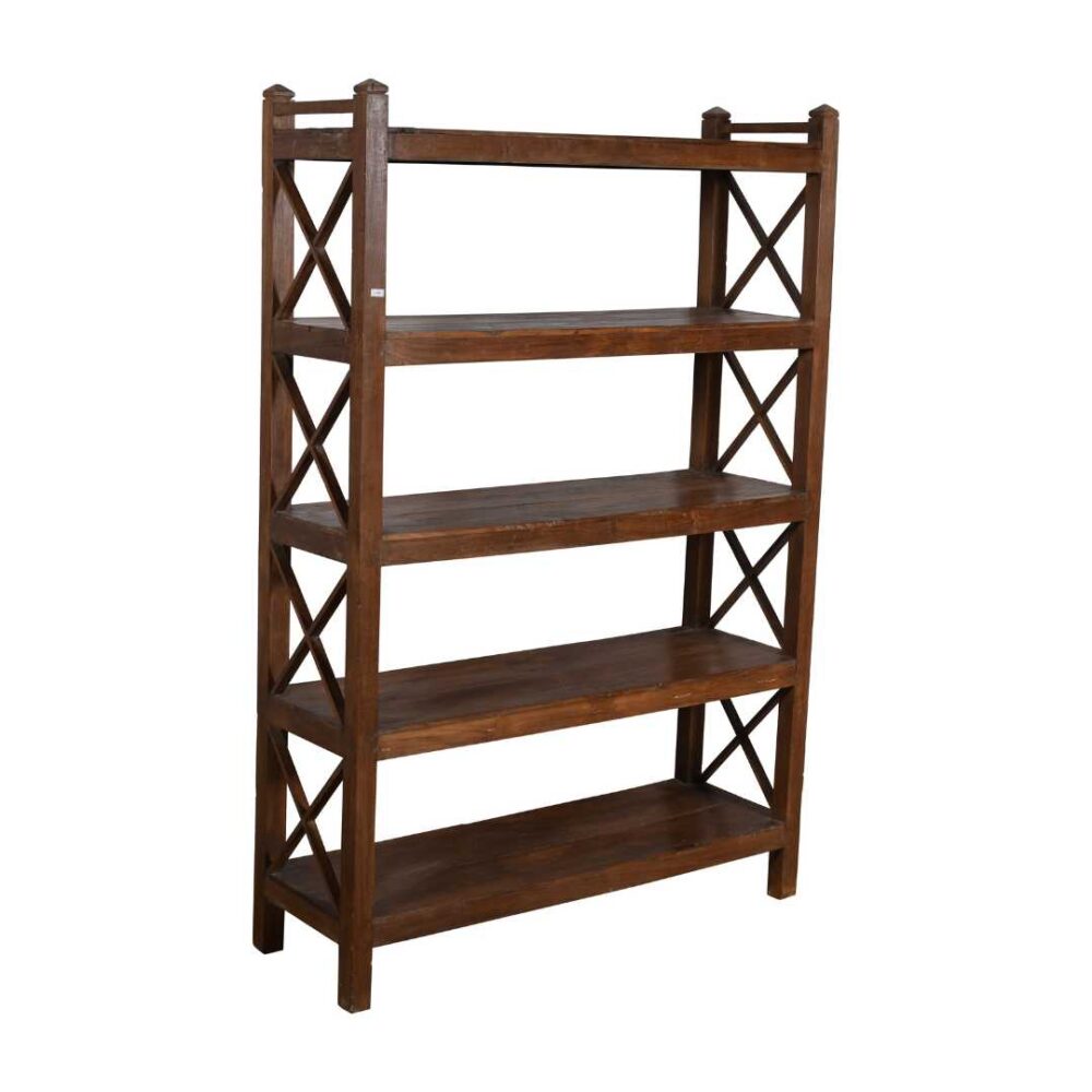 Antique Dark Walnut Teak Industrial Kitchen Storage Pan Rack – c1900