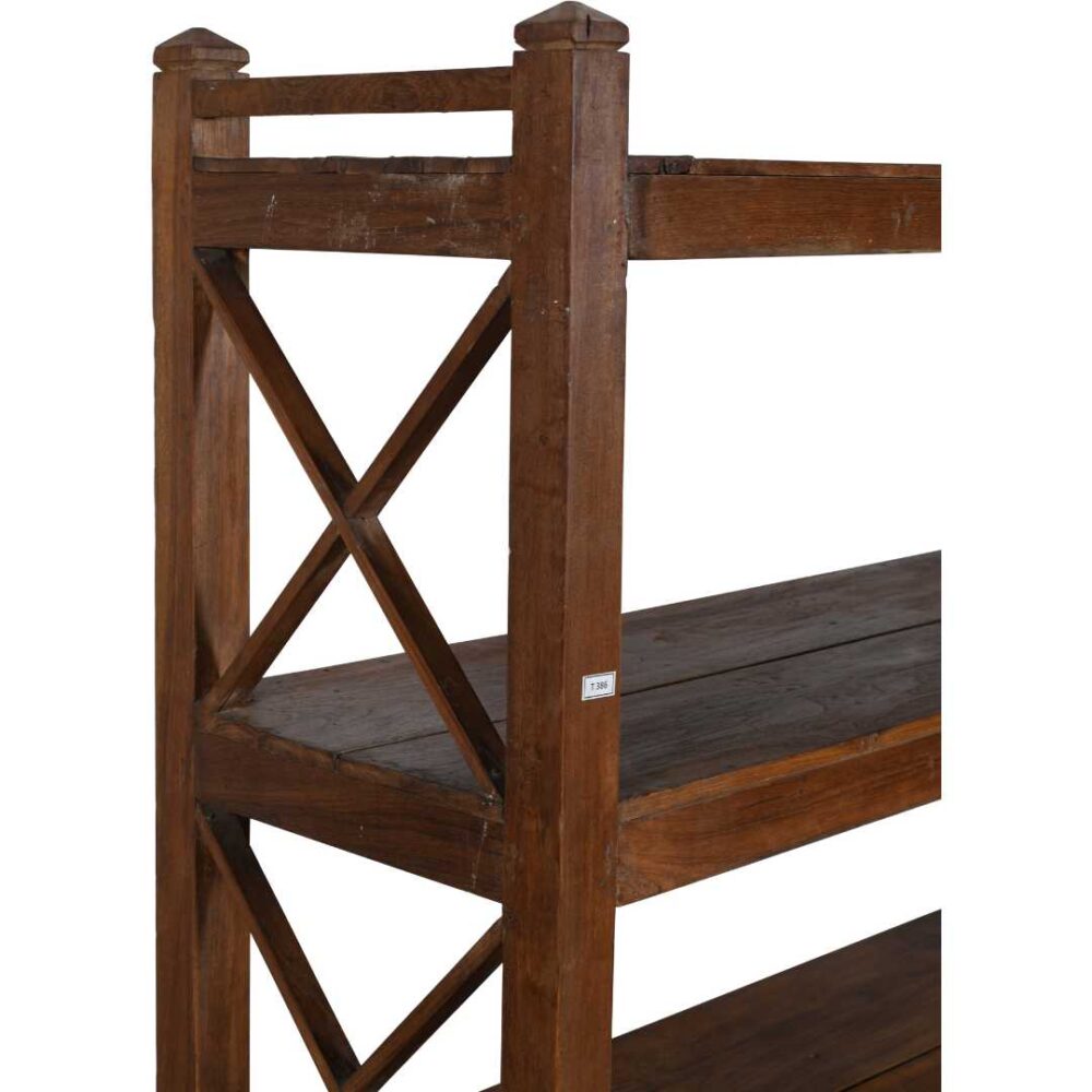 Antique Dark Walnut Teak Industrial Kitchen Storage Pan Rack – c1900 - Image 2