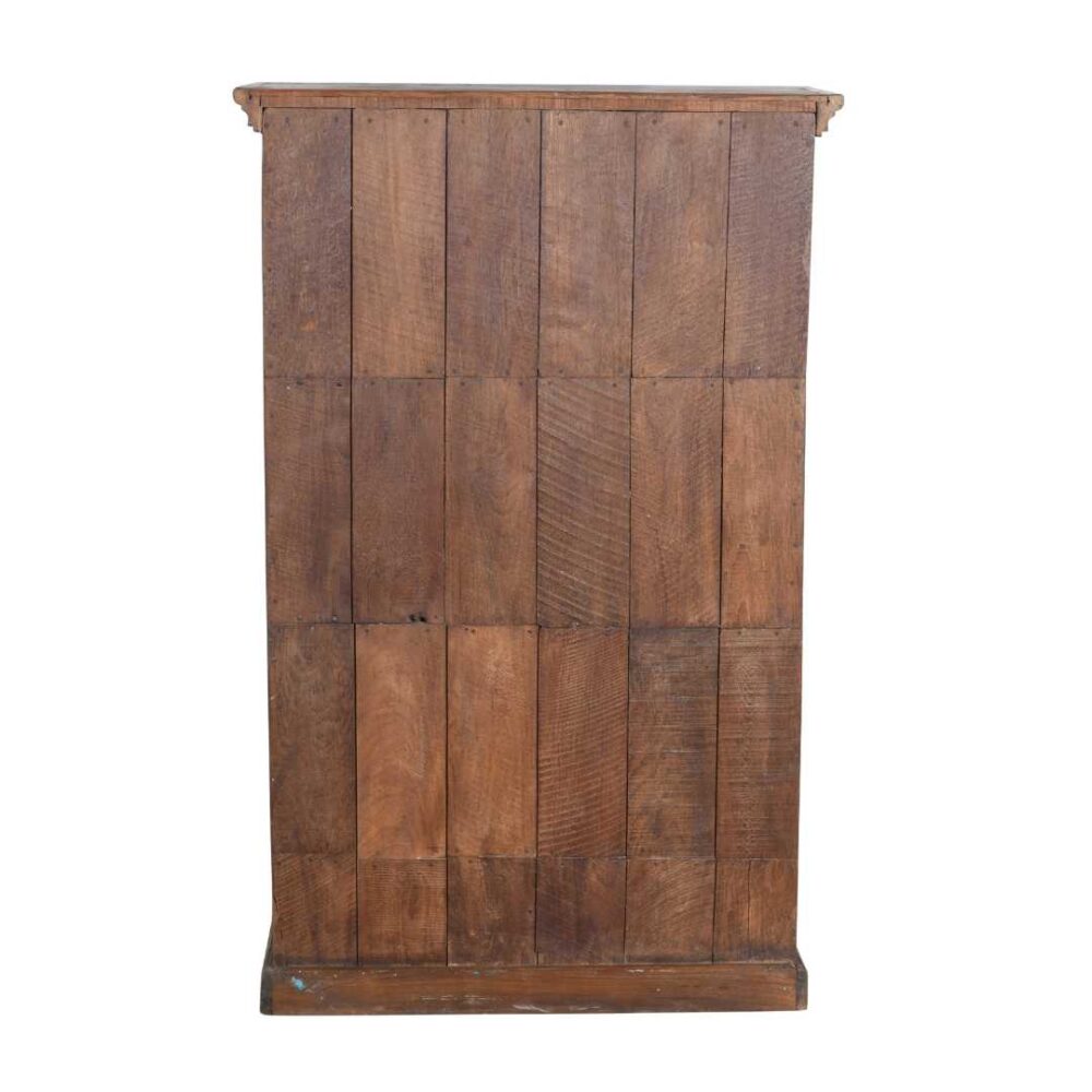 Antique Blue Patina Teak Glass Almirah – 1900s Indian Kitchen or Bathroom Cabinet - Image 2