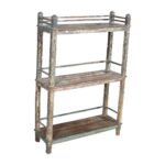 Antique Verdigris & Walnut Teak Industrial Kitchen Storage Pan Rack – c1900