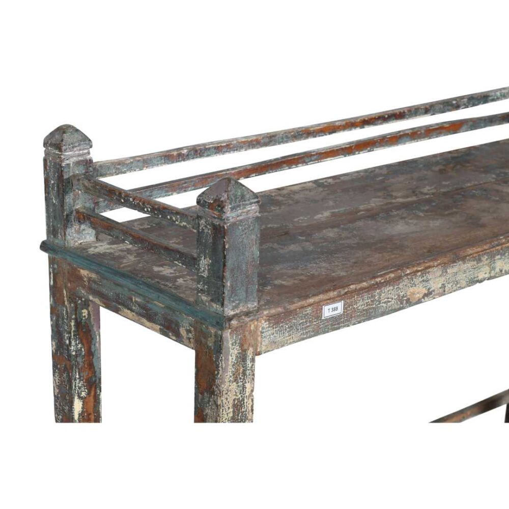 Antique Verdigris & Walnut Teak Industrial Kitchen Storage Pan Rack – c1900 - Image 3