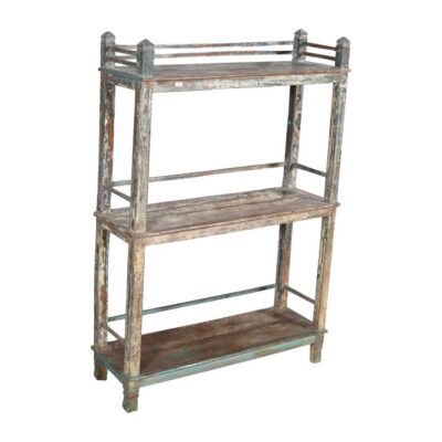 Antique Verdigris & Walnut Teak Industrial Kitchen Storage Pan Rack – c1900