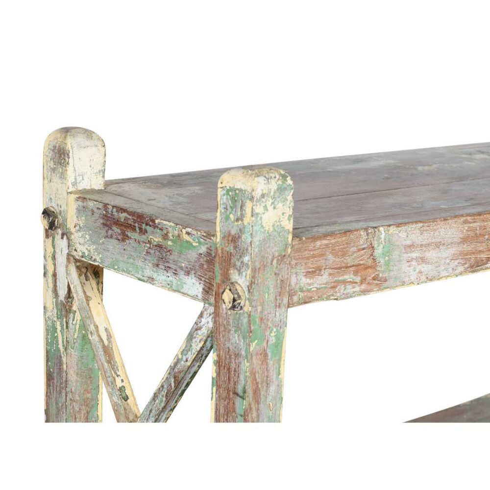 Antique Pistachio & Cream Patina Teak Industrial Kitchen Storage Pan Rack – 4 Tier c1900 - Image 3