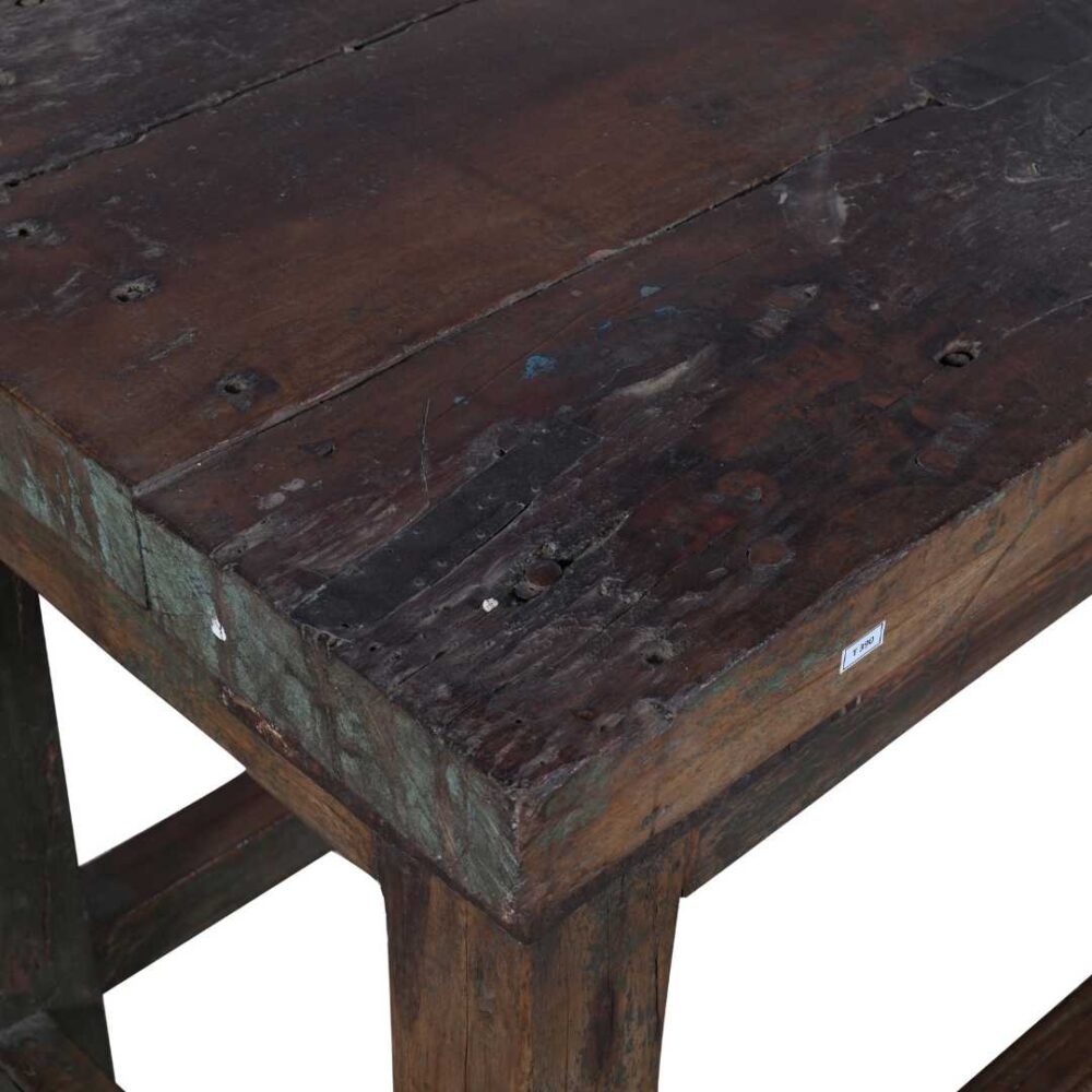 Antique Forest Green & Walnut Teak Industrial Kitchen Table Work Bench – Gujarat c1880 - Image 2
