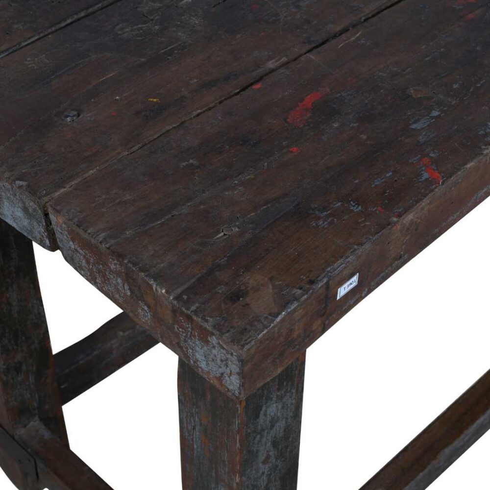 Antique Charcoal & Walnut Teak Industrial Kitchen Table Work Bench – Gujarat c1880 - Image 2