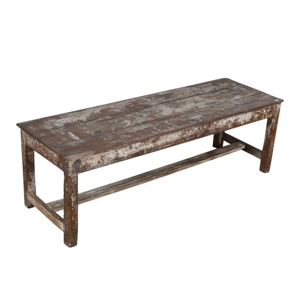 Antique Weathered Grey & Walnut Teak Industrial Kitchen Patak Work Bench – Gujarat c1880