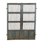 Antique Blue & Rust Patina Indian Teak Jali Door Pair – 19th Century Garden Gate