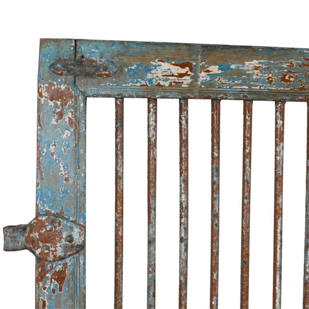 Antique Blue & Rust Patina Indian Teak Jali Door Pair – 19th Century Garden Gate - Image 5