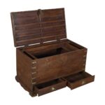 Antique Rich Brown Indian Teak Wood Dowry Treasure Chest – 19th Century Coffee Side Table