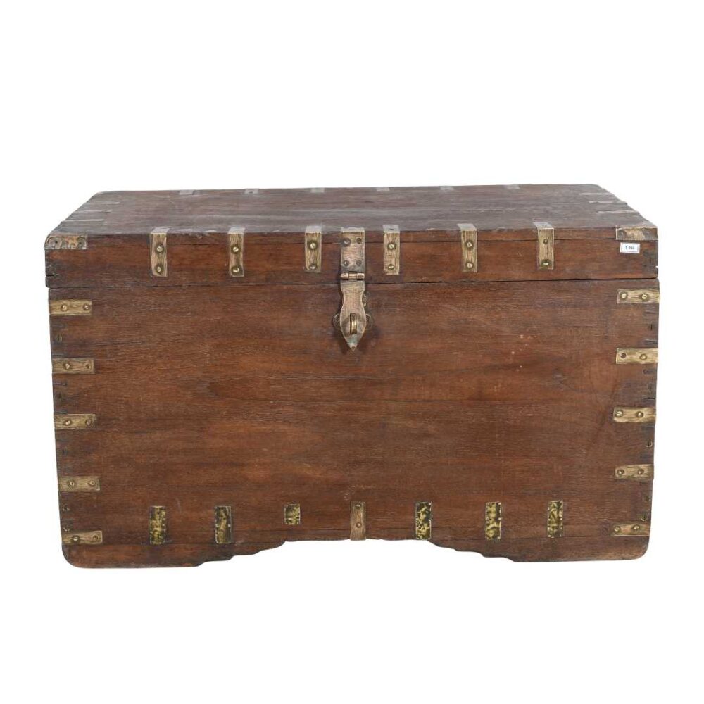 Antique Deep Walnut Brown Indian Teak Dowry Treasure Chest – 19th Century Coffee Side Table - Image 4