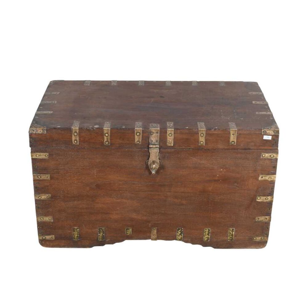 Antique Deep Walnut Brown Indian Teak Dowry Treasure Chest – 19th Century Coffee Side Table - Image 3
