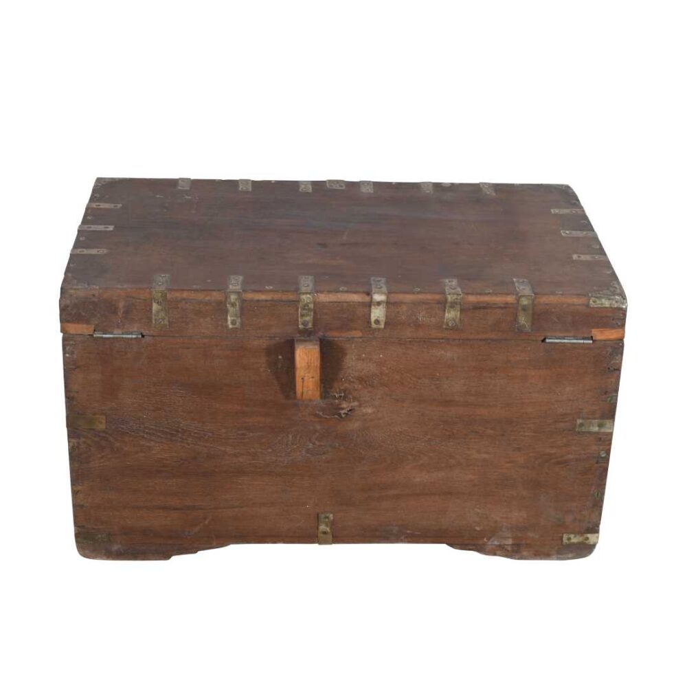 Antique Deep Walnut Brown Indian Teak Dowry Treasure Chest – 19th Century Coffee Side Table - Image 2