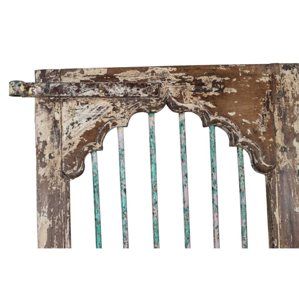 Antique Verdigris Green & Weathered Brown Indian Teak Jali Door Garden Gate Pair – 19th Century - Image 4