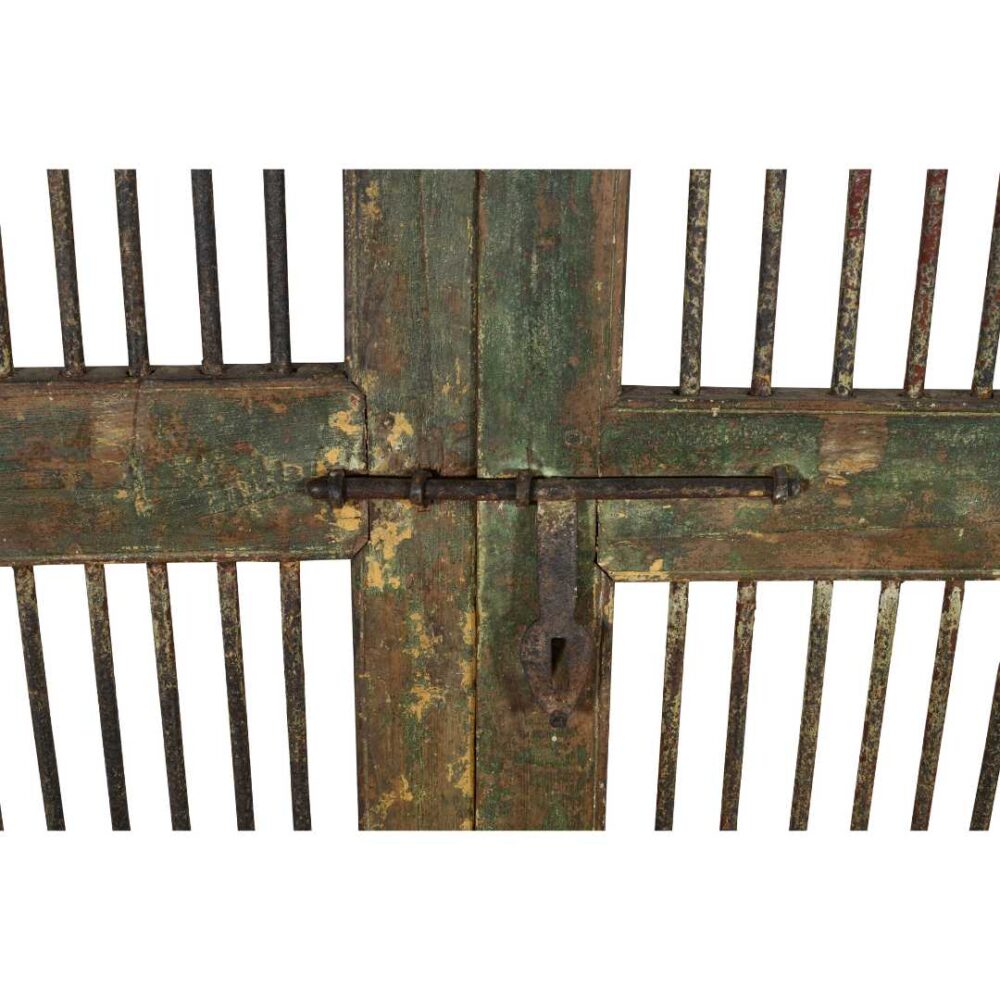 Antique Olive Green & Ochre Indian Teak Jali Door Garden Gate Pair – 19th Century - Image 3