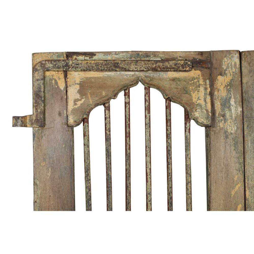 Antique Olive Green & Ochre Indian Teak Jali Door Garden Gate Pair – 19th Century - Image 2