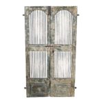 Antique Weathered Blue & Cream Indian Teak Jali Door Garden Gate Pair – 19th Century