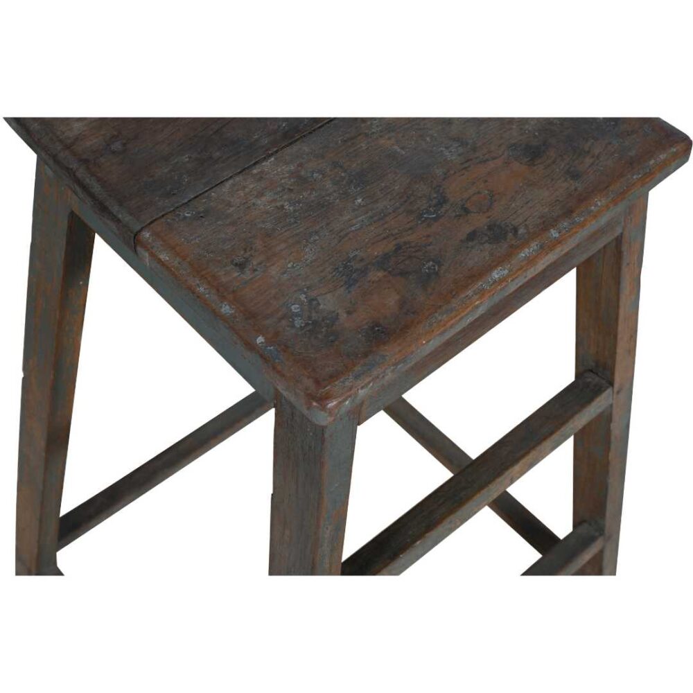 Antique Indian Teak Artists Stool with Weathered Green Patina – 1920s Vintage - Image 2
