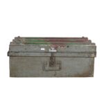 Vintage Indian Iron Train Travel Chest – Distressed Grey, Green & Red Painted Trunk, c.1930