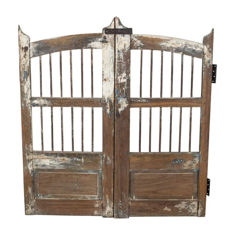 Antique Indian Teak Dog Gates – Distressed White, Blue & Natural Patina, Gujarat c.1880 - Image 2