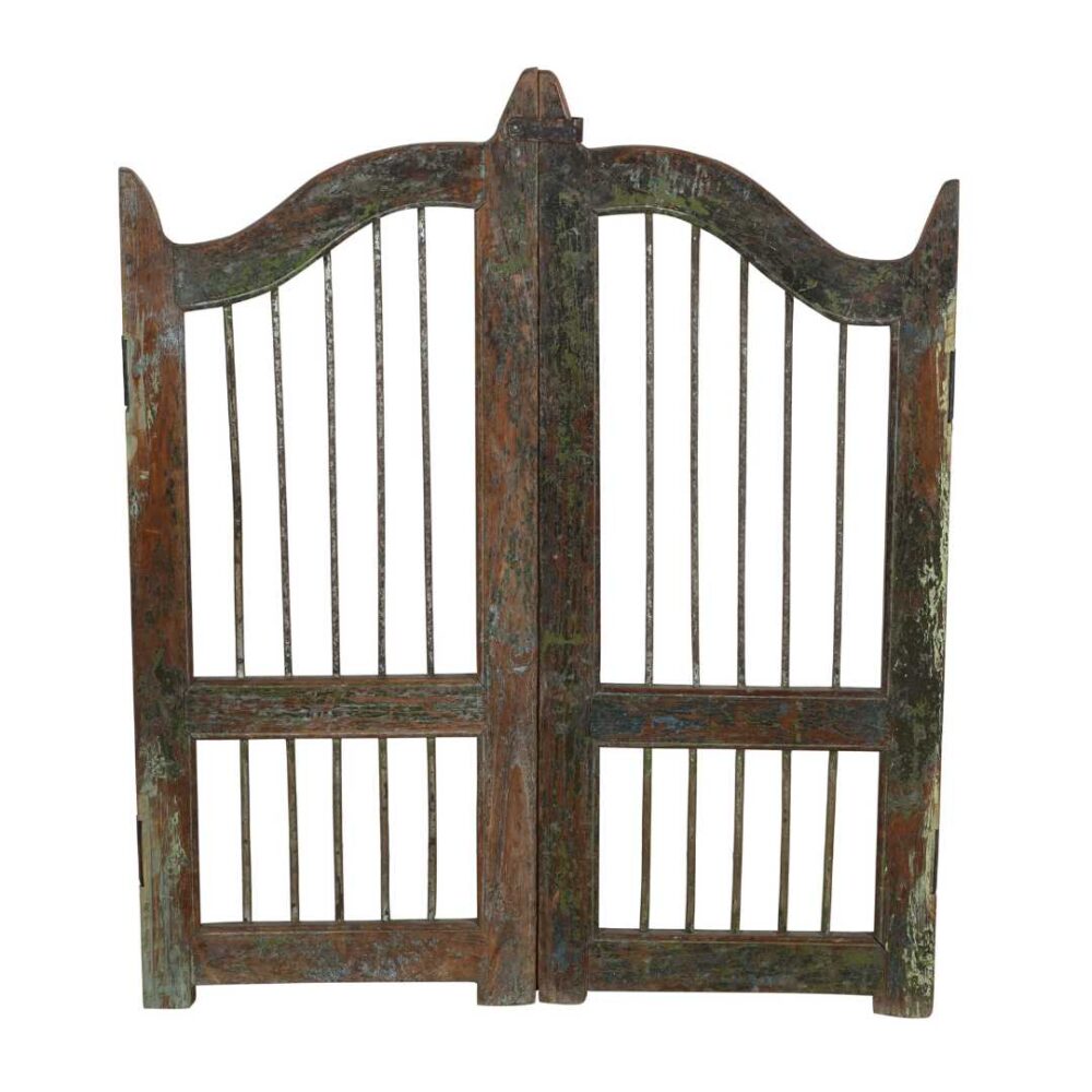 Antique Indian Teak Dog Gates – Distressed Olive Green & Rustic Brown, Gujarat c.1880