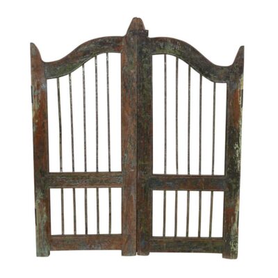 Antique Indian Teak Dog Gates – Distressed Olive Green & Rustic Brown, Gujarat c.1880