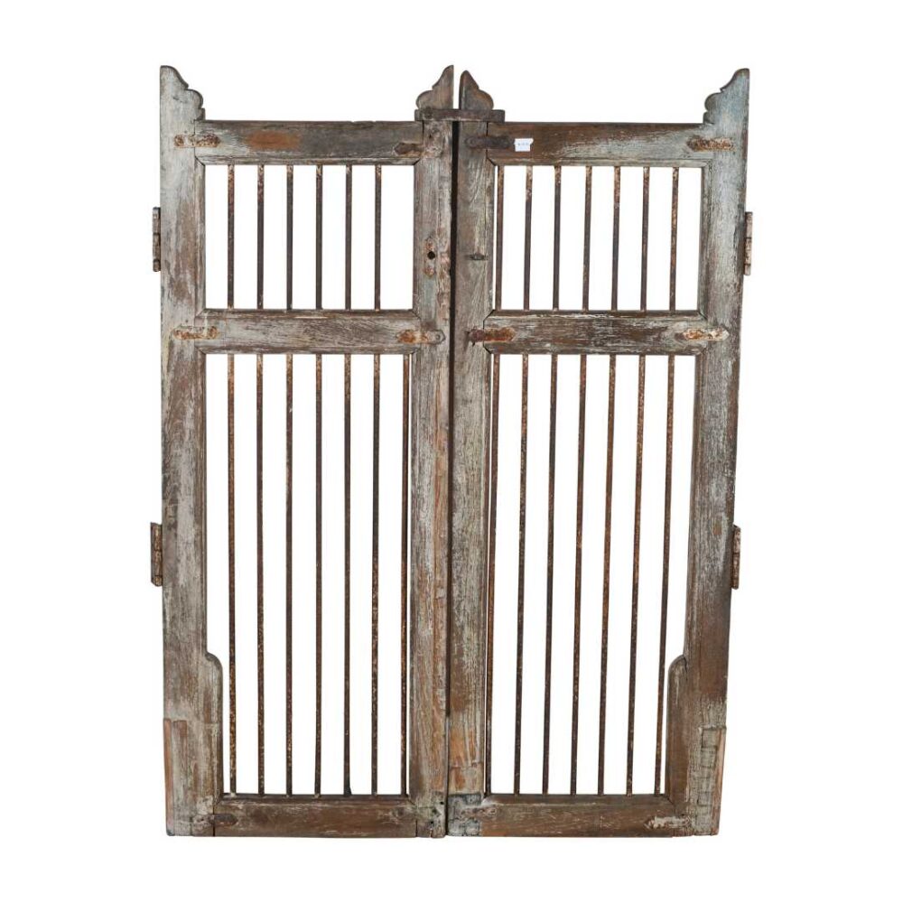 Antique Indian Teak Dog Gates – Weathered Grey, Brown & Iron Patina, Gujarat c.1880 - Image 3
