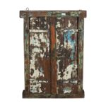 Antique Multi-Coloured Indian Teak Wood Shutter Window Mirror - Weathered Blue White Green Paint