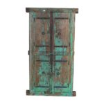 Antique Turquoise & Teak Double Shutter Mirror – Original Indian Patina