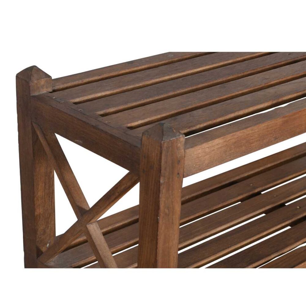 Antique Deep Walnut Teak Wood Industrial Kitchen Storage Pan Rack – Early 1900s - Image 3