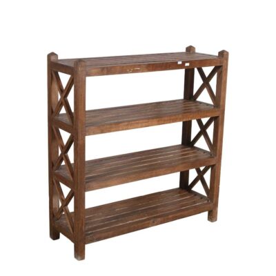 Antique Rich Chestnut Teak Wood Industrial Kitchen Pan Rack – 4 Tier c1900s