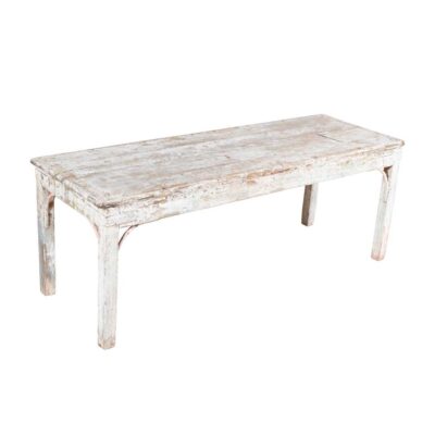 Antique Whitewashed Teak Patak Work Bench – 1880s Industrial Kitchen Table