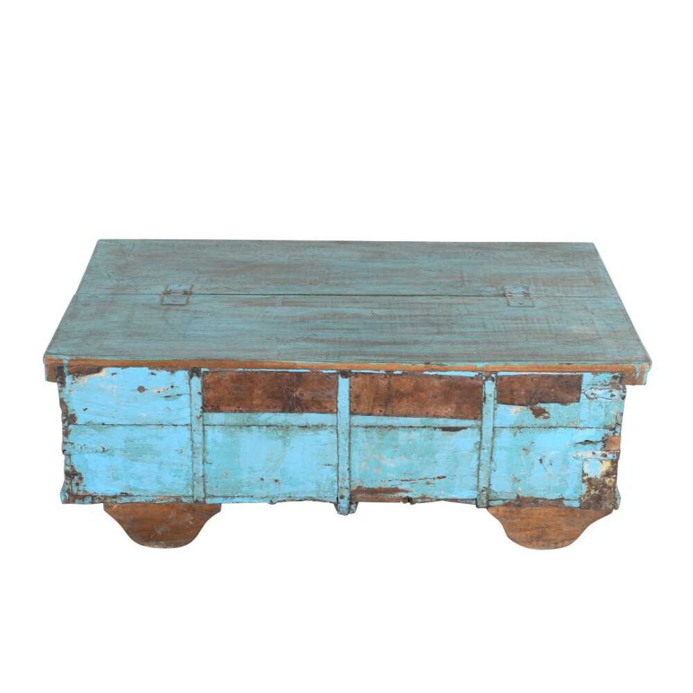 Antique Blue Patina Teak Wood Surti Coffee Table Chest – c1860 Gujarat - Image 3