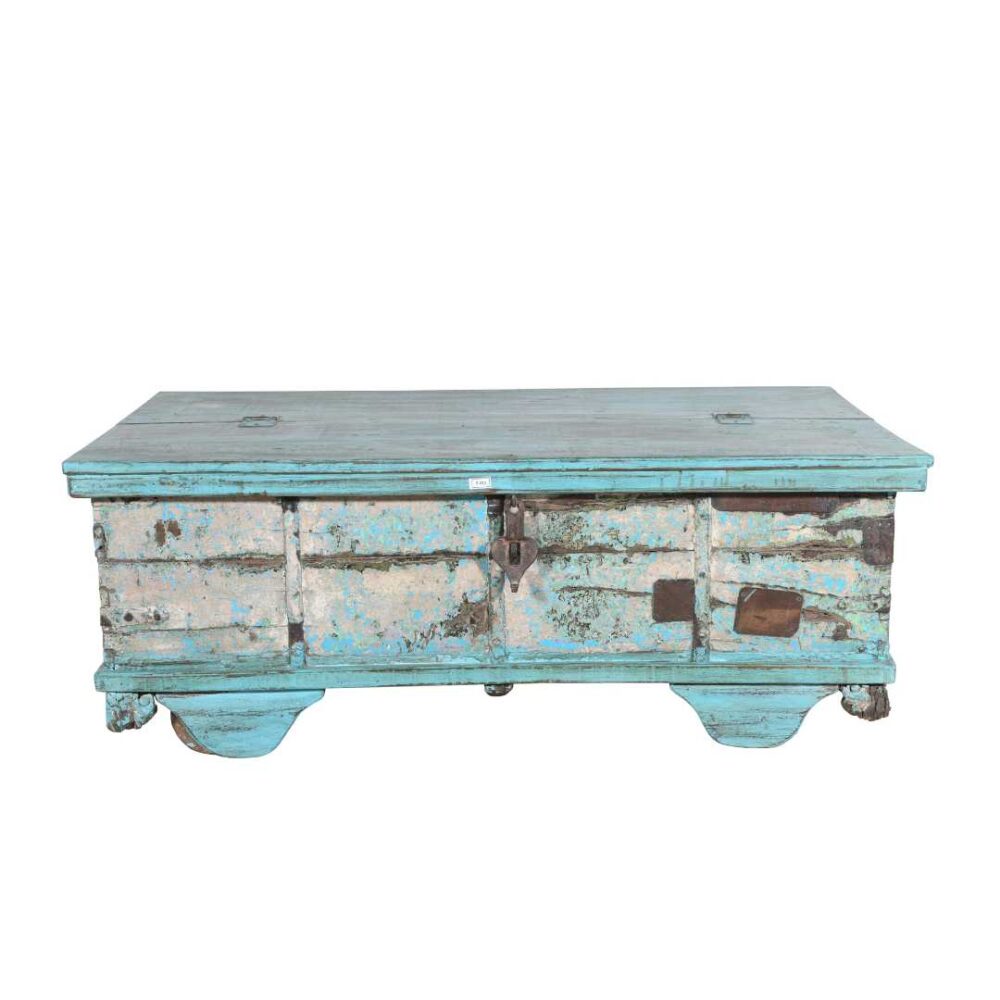 Antique Blue Patina Teak Wood Surti Coffee Table Chest – c1860 Gujarat - Image 2