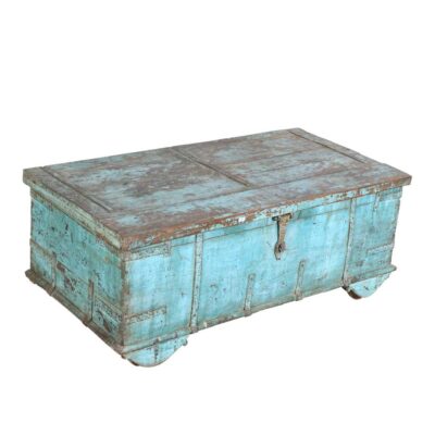 Antique Turquoise Blue Teak Surti Coffee Table Chest – Gujarat c1860