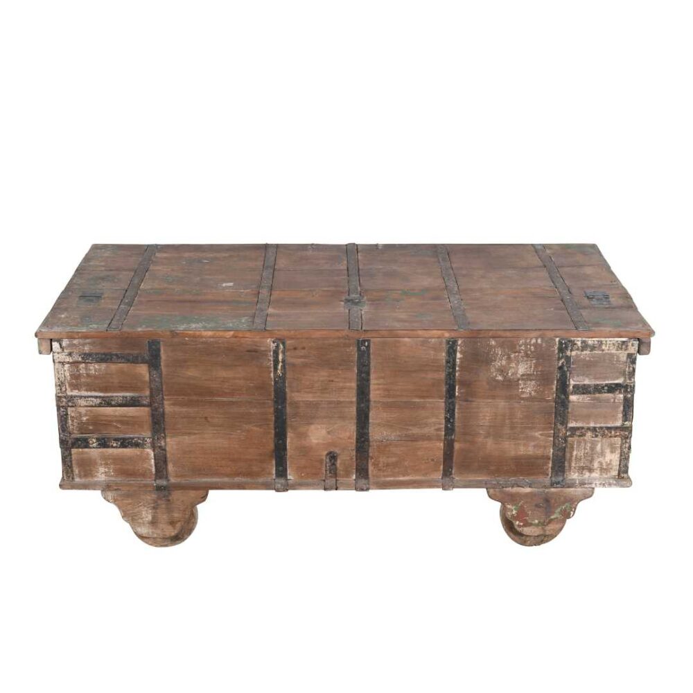 Antique Teak & Verdigris Green Surti Coffee Table Chest – Gujarat c1860 - Image 3