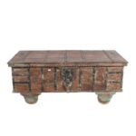Antique Teak & Verdigris Green Surti Coffee Table Chest – Gujarat c1860