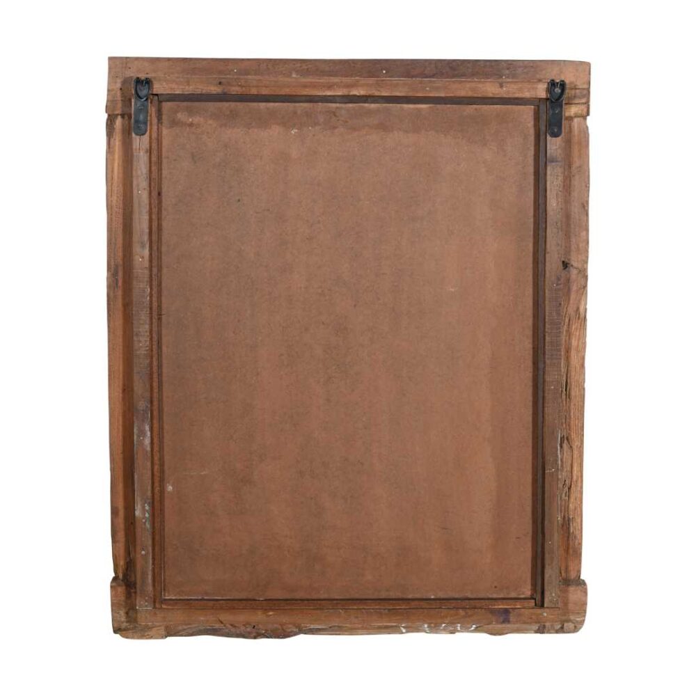 Vintage Teak & Faded Pastel Floral Carved Wall Mirror – Rajasthan c19th Century - Image 3