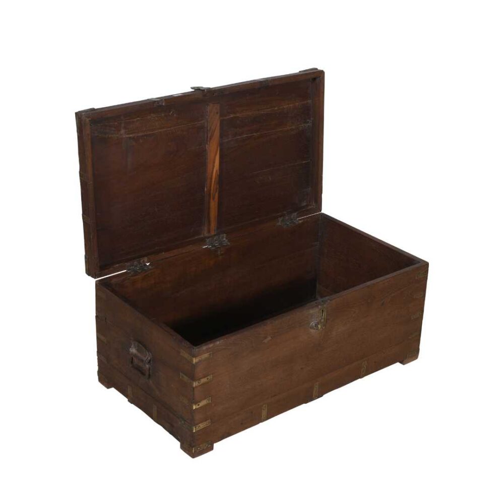 Antique Chestnut Teak & Brass Bound Dowry Treasure Chest Coffee Side Table – Gujarat c19th Century - Image 2
