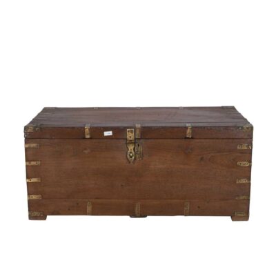 Antique Chestnut Teak & Brass Bound Dowry Treasure Chest Coffee Side Table – Gujarat c19th Century