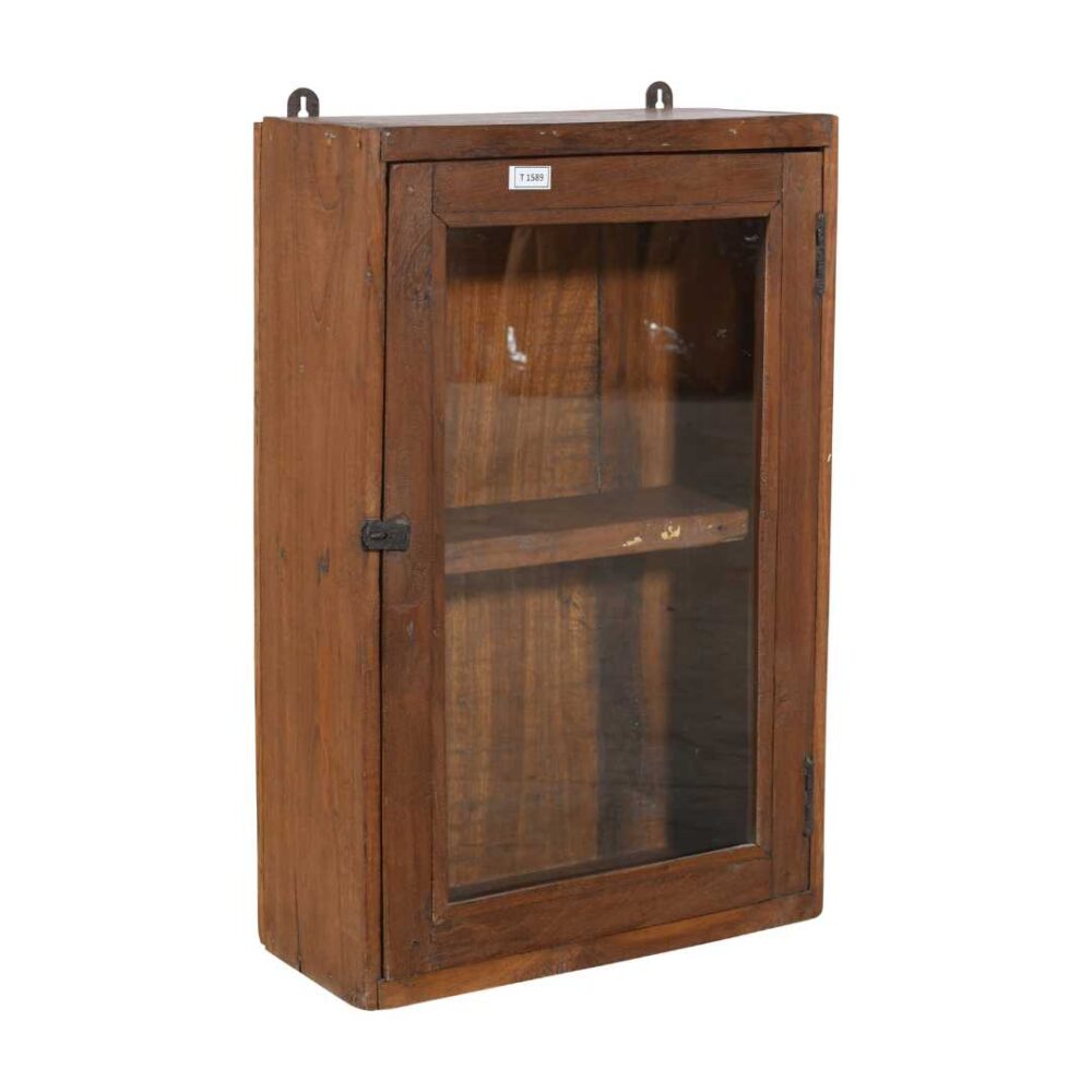 Antique Chestnut Teak Wall Mounted Spice or Medicine Cabinet – India c1920