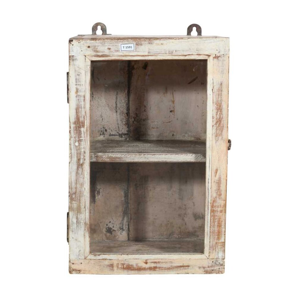 Antique Whitewashed Teak Wall Mounted Spice or Medicine Cabinet – India c1920 - Image 4